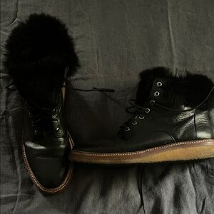 Black Fur-Lined Leather combat  Boots
